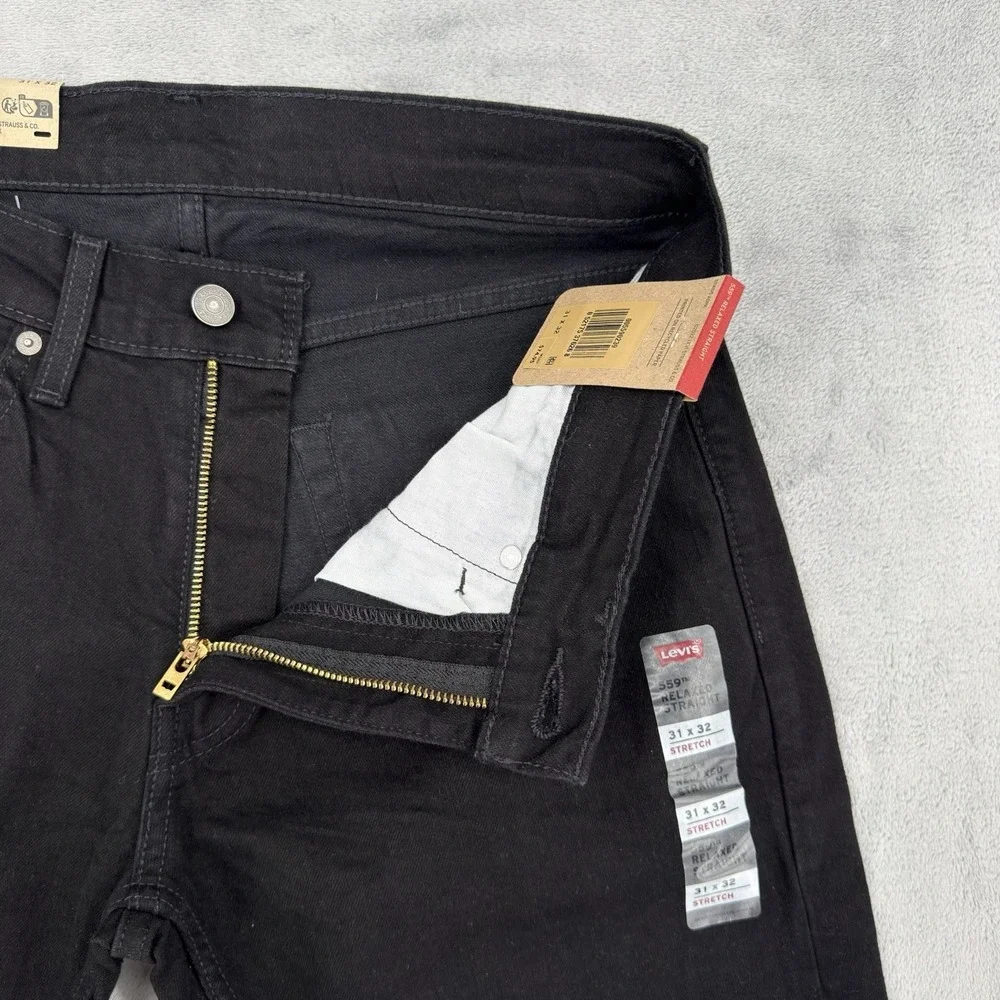 Levi's 559 Jeans Mens W31 L32 Relaxed Straight Slim Fit Stretch Black Denim